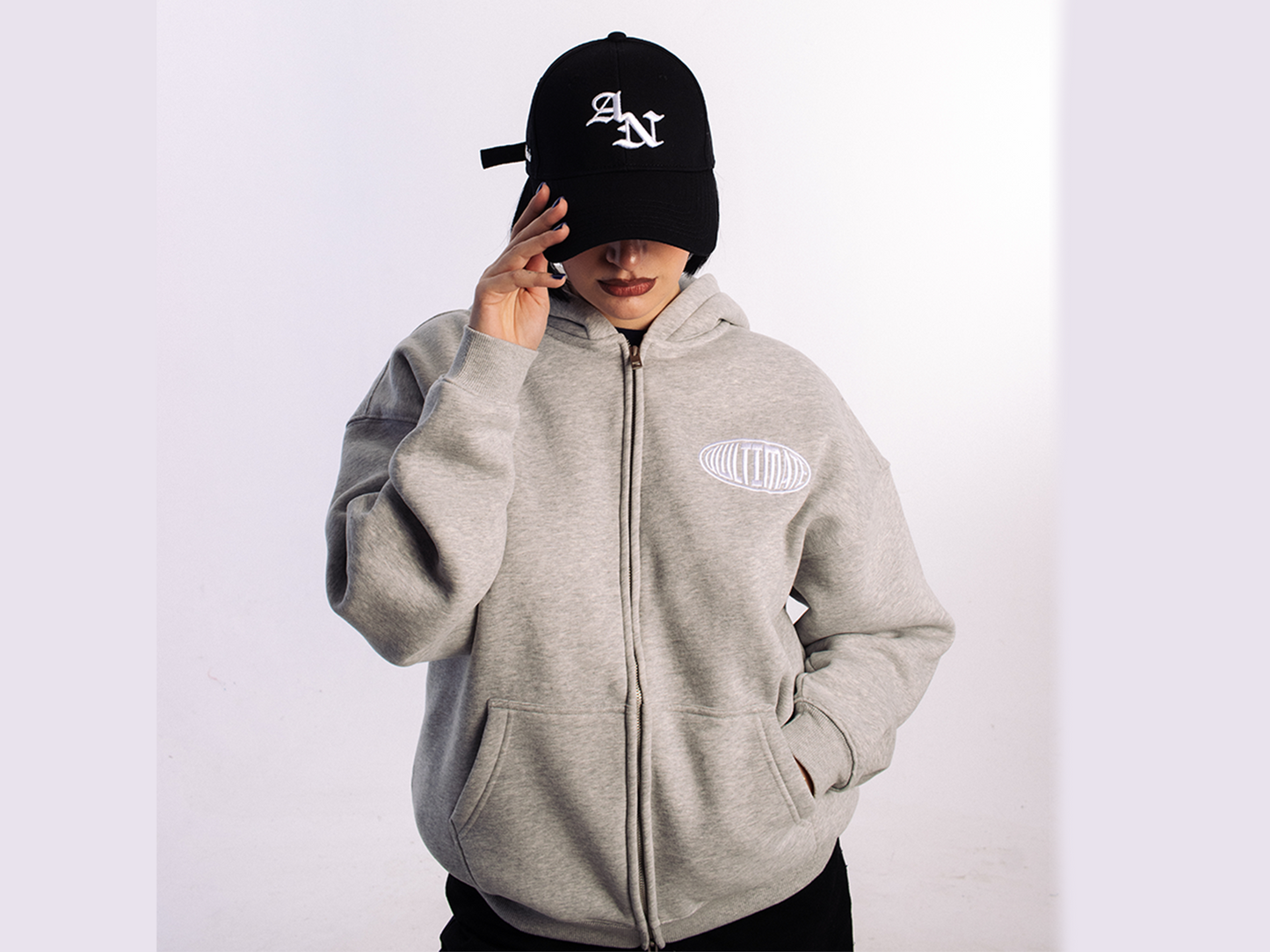 DOUBLE ZIP UP HOODIE - GREY