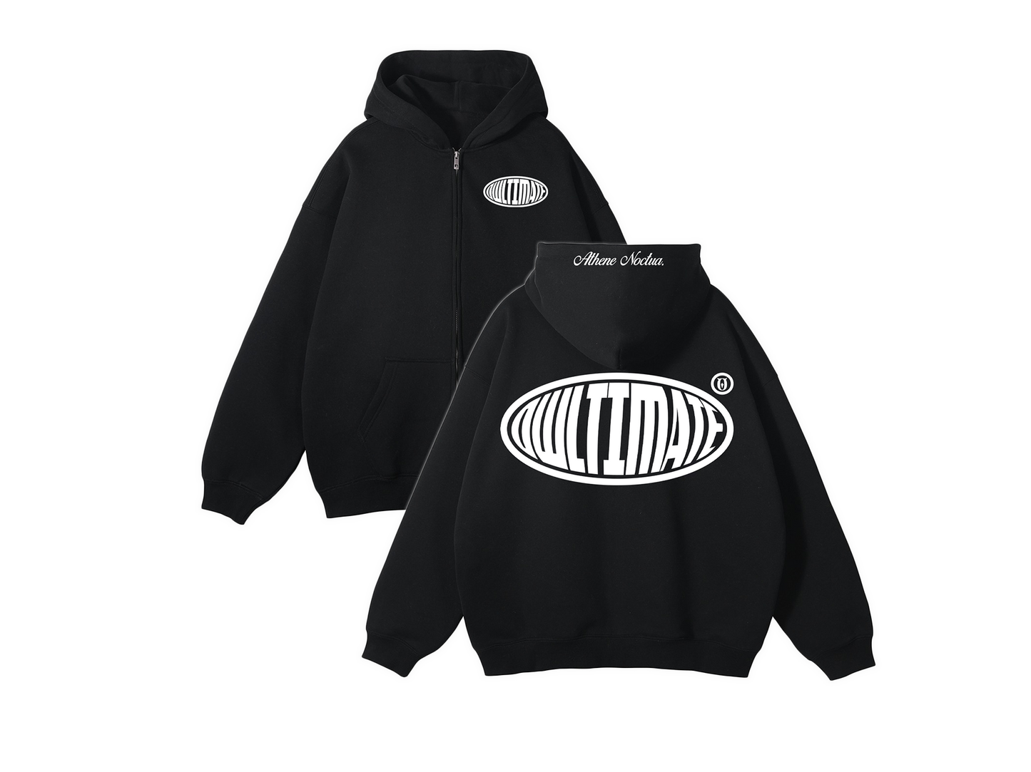 DOUBLE ZIP UP HOODIE - BLACK