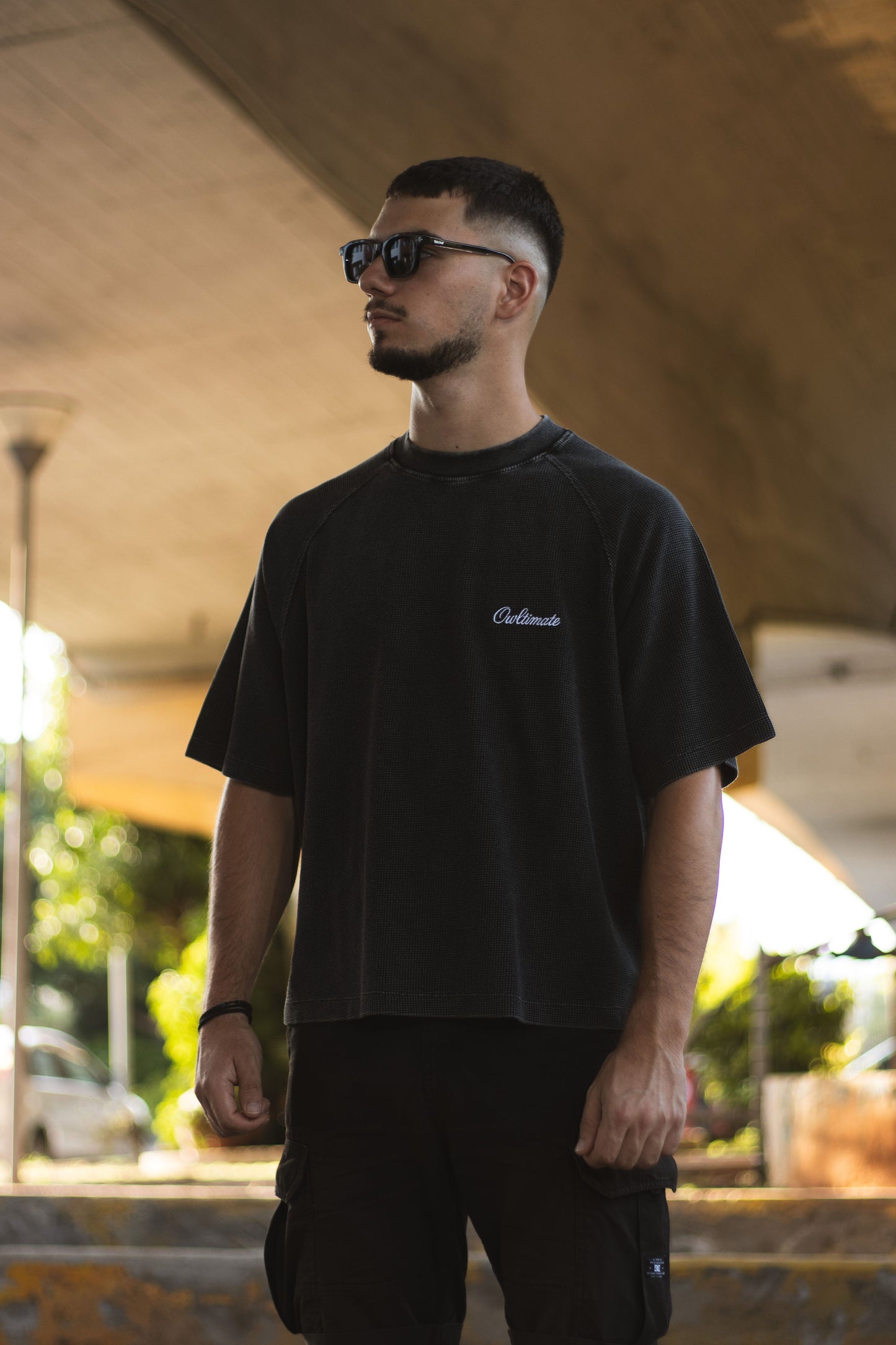 Black waffle tee.