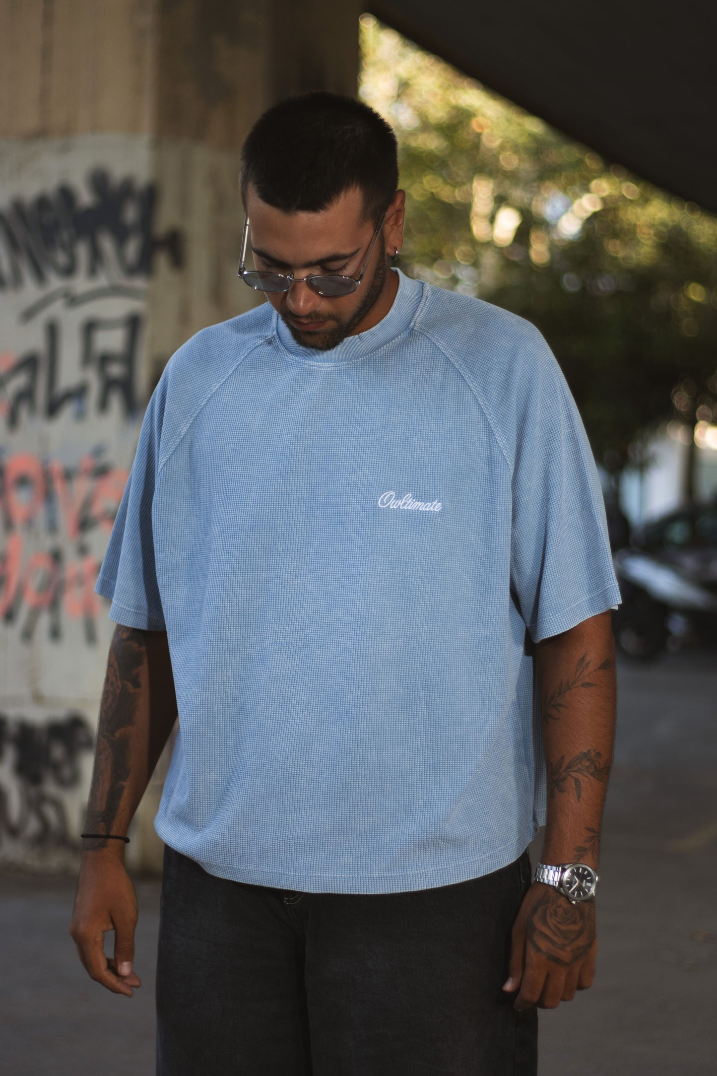 Baby blue waffle tee.